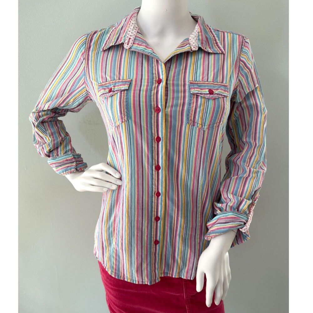Cherokee Vintage Y2k Pastel Rainbow Button Down Shirt Collared Top size Small